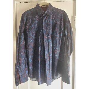 Bugatchi UOMO Paisley print dress shirt flip cuffs shaped fit mens M